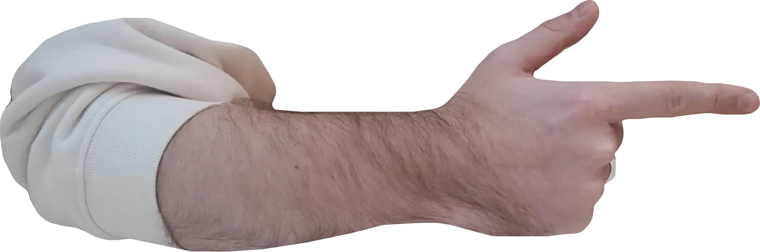 Left arm pointing at button