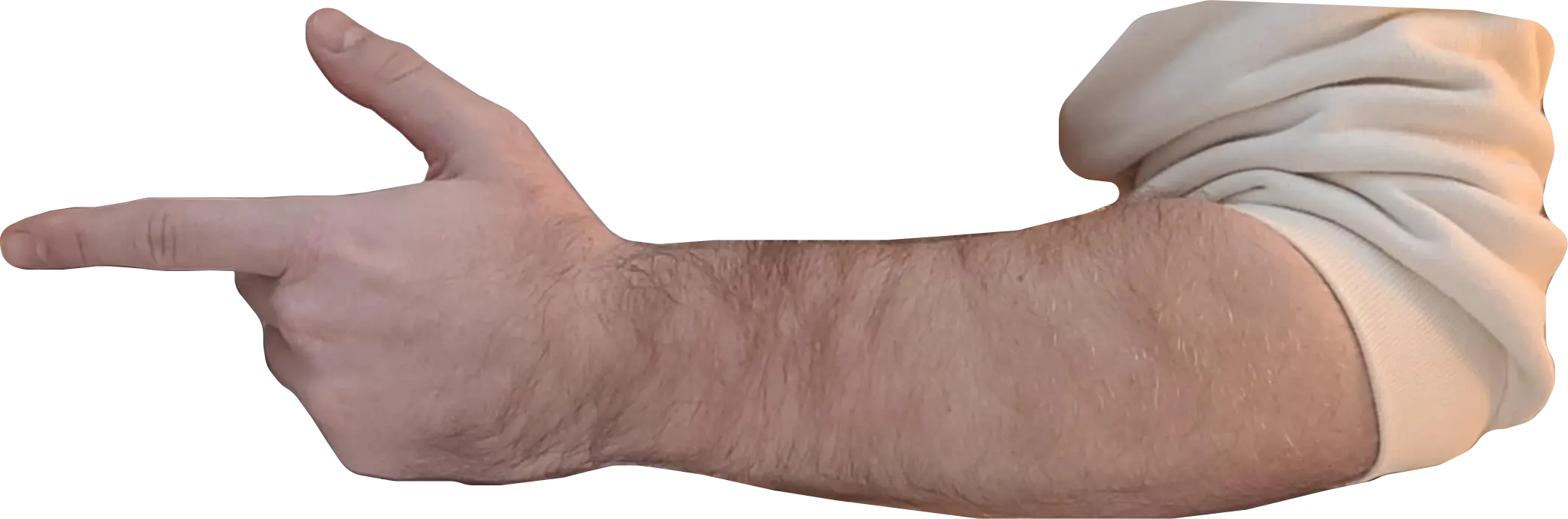 Right arm pointing at button